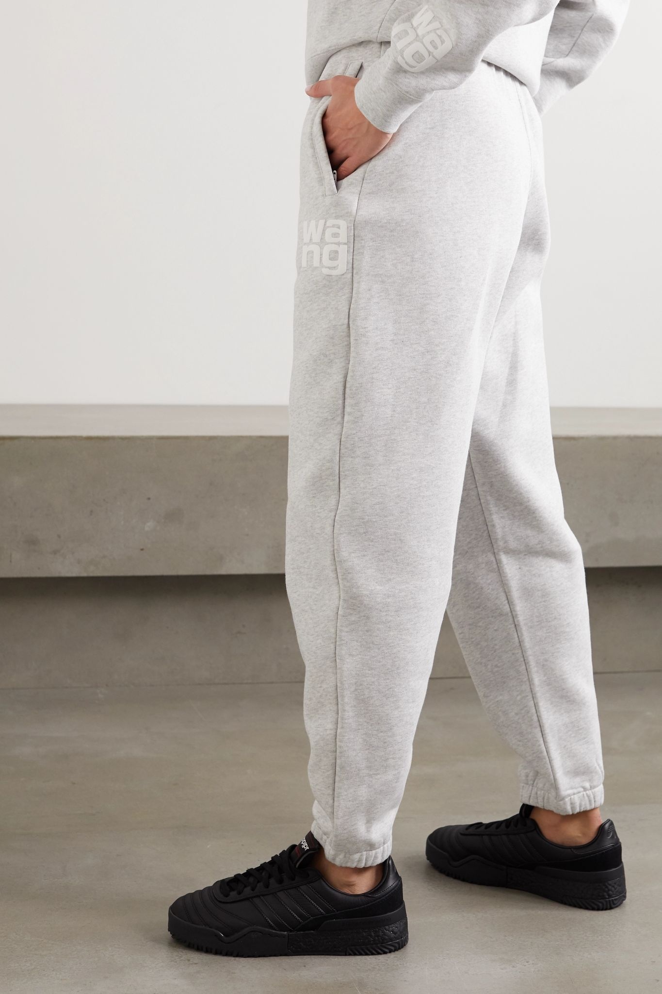 Printed mélange cotton-blend jersey track pants - 3