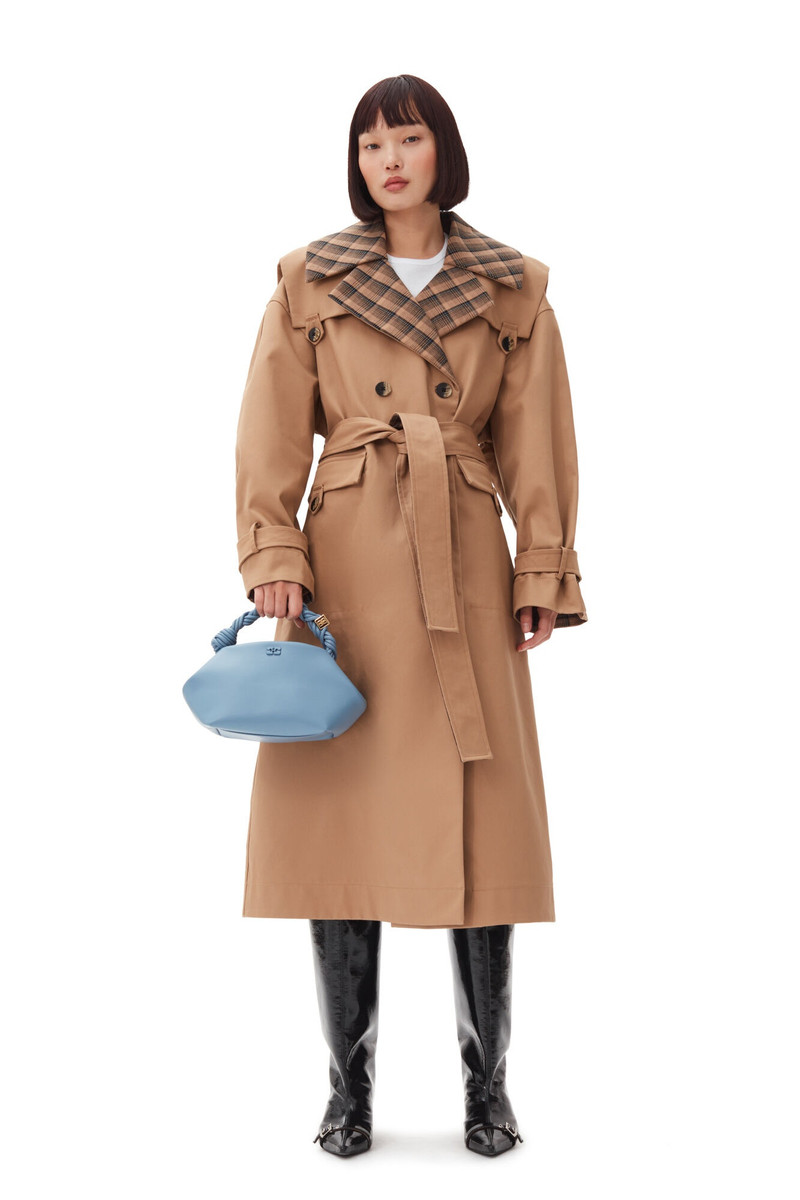 BROWN BONDED COTTON OVERSIZED TRENCH COAT 5