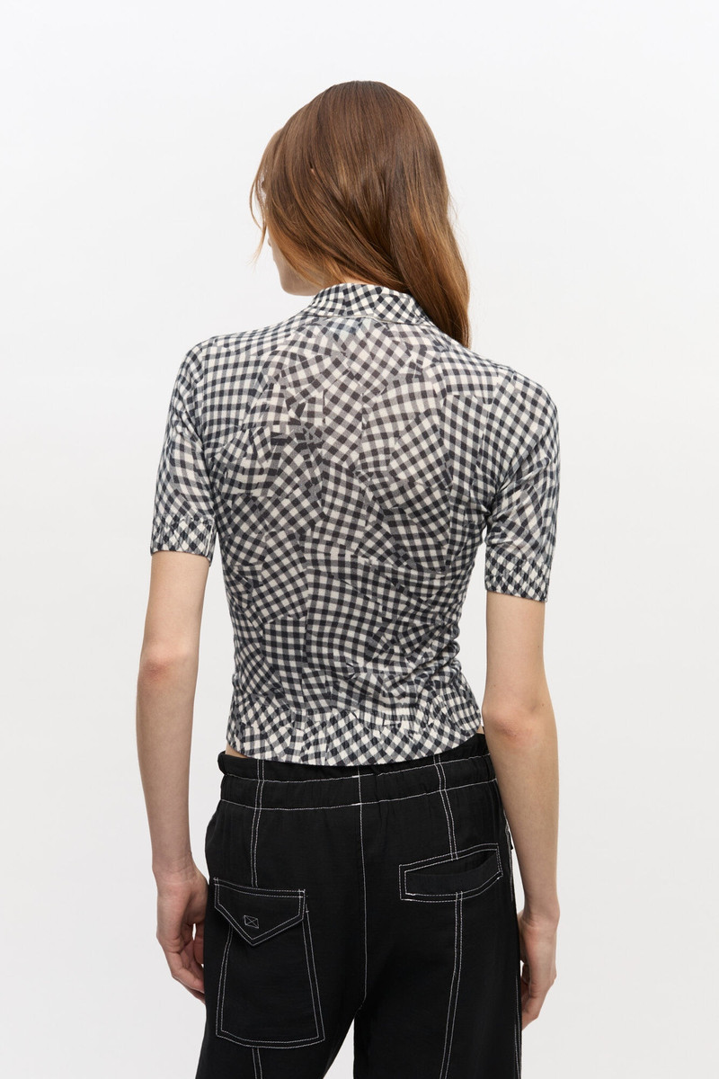 BLACK SHEER COTTON PRINTED POLO SHIRT 4
