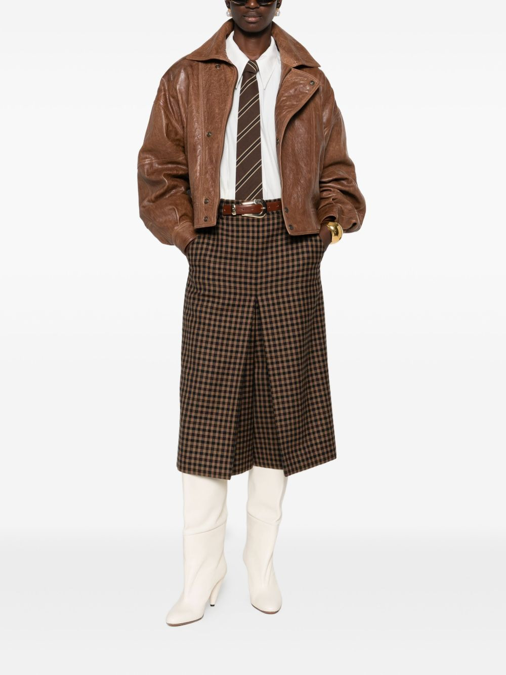 gingham-check straight-leg culottes - 2