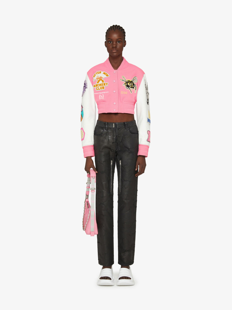 Givenchy CROPPED BOMBER JACKET IN EMBROIDERED WOOL WITH LEATHER SLEEVES outlook