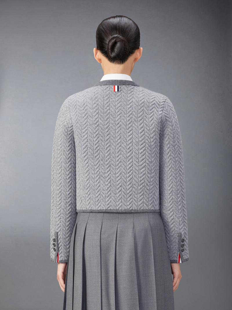 Thom Browne Merino Wool Herringbone Quilted Cropped Cardigan Jacket outlook