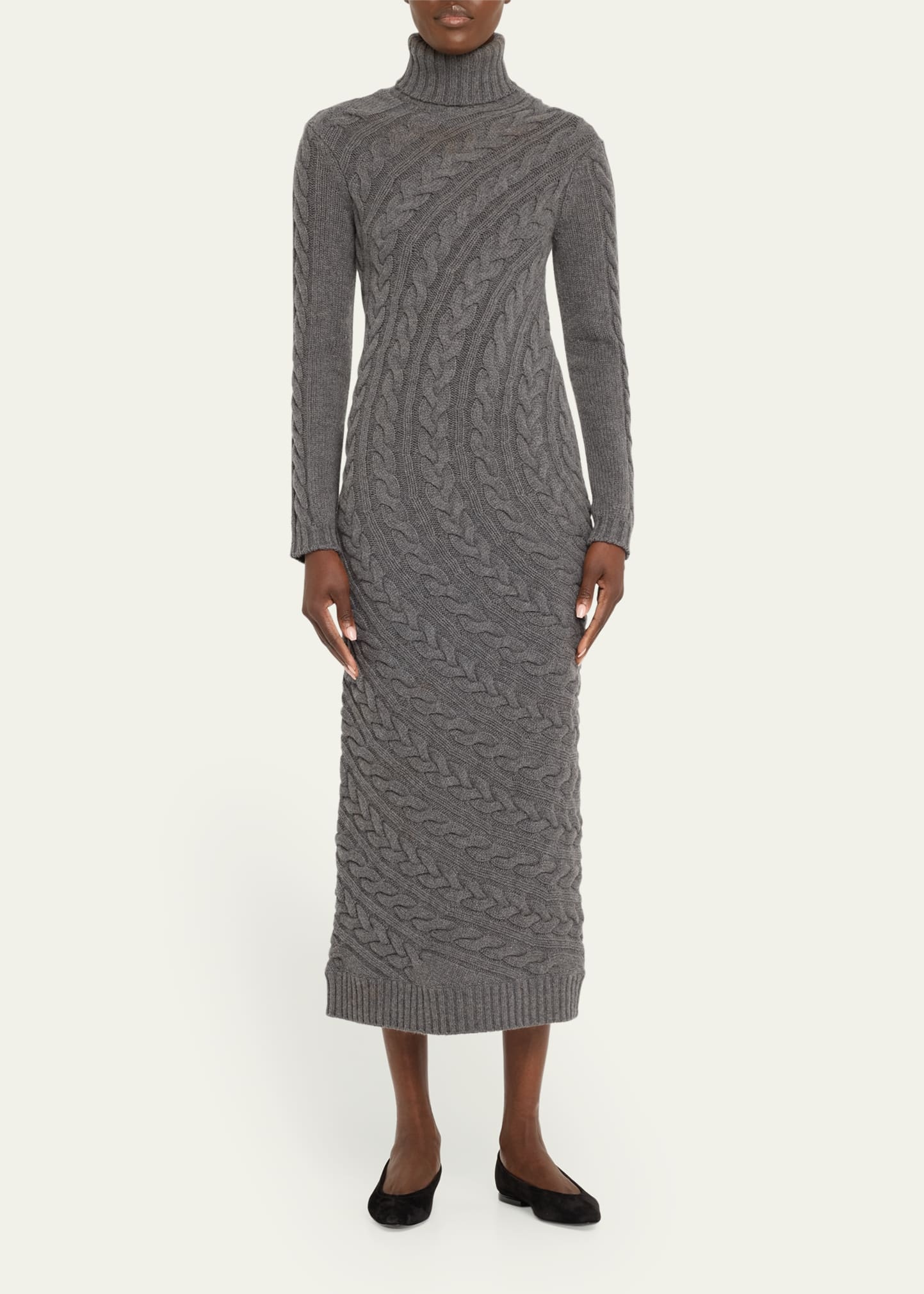 Arte Turtleneck Cable-Knit Maxi Sweater Dress - 2