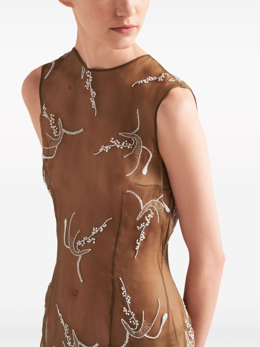 embroidered sheer silk midi dress - 3