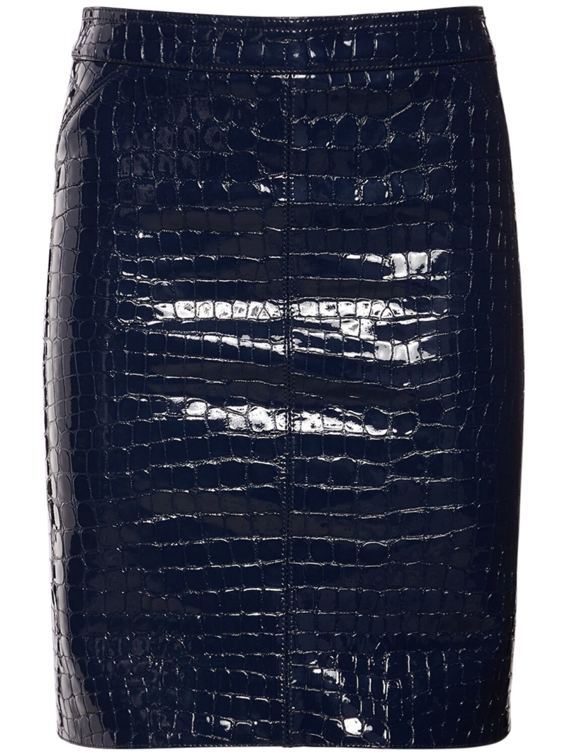 Glossy croc print leather mini skirt - 1