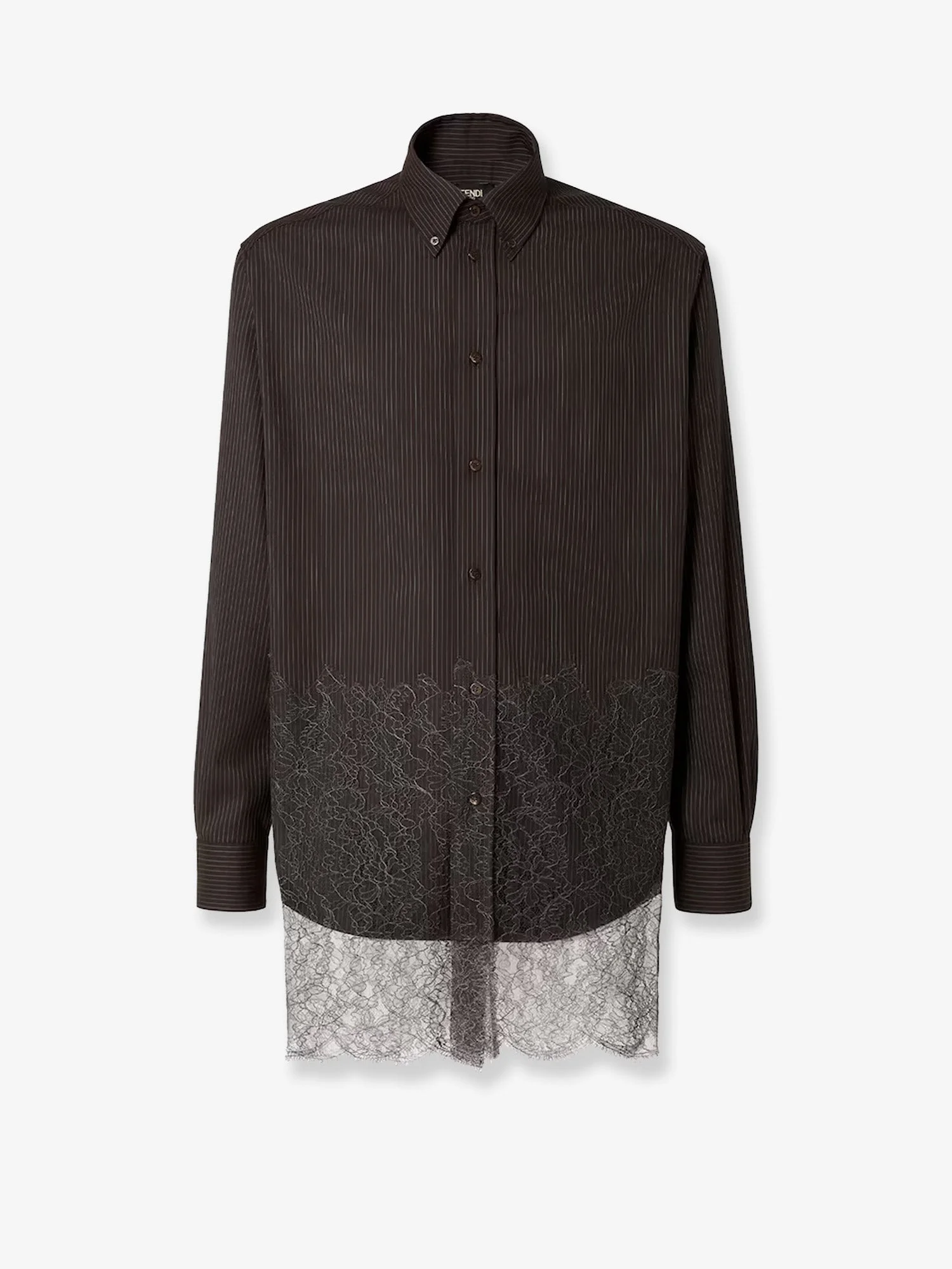 Fendi Pinstriped Wool Shirt With Lace Insert - 1