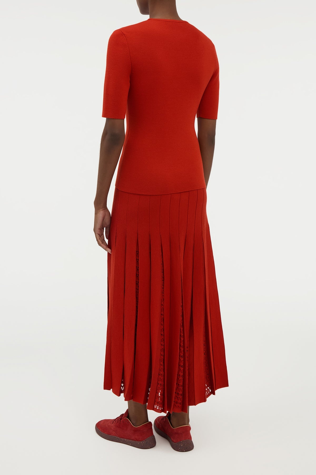 Debutante Knit Pleated Maxi Skirt in Antelope Orange Merino Wool - 4