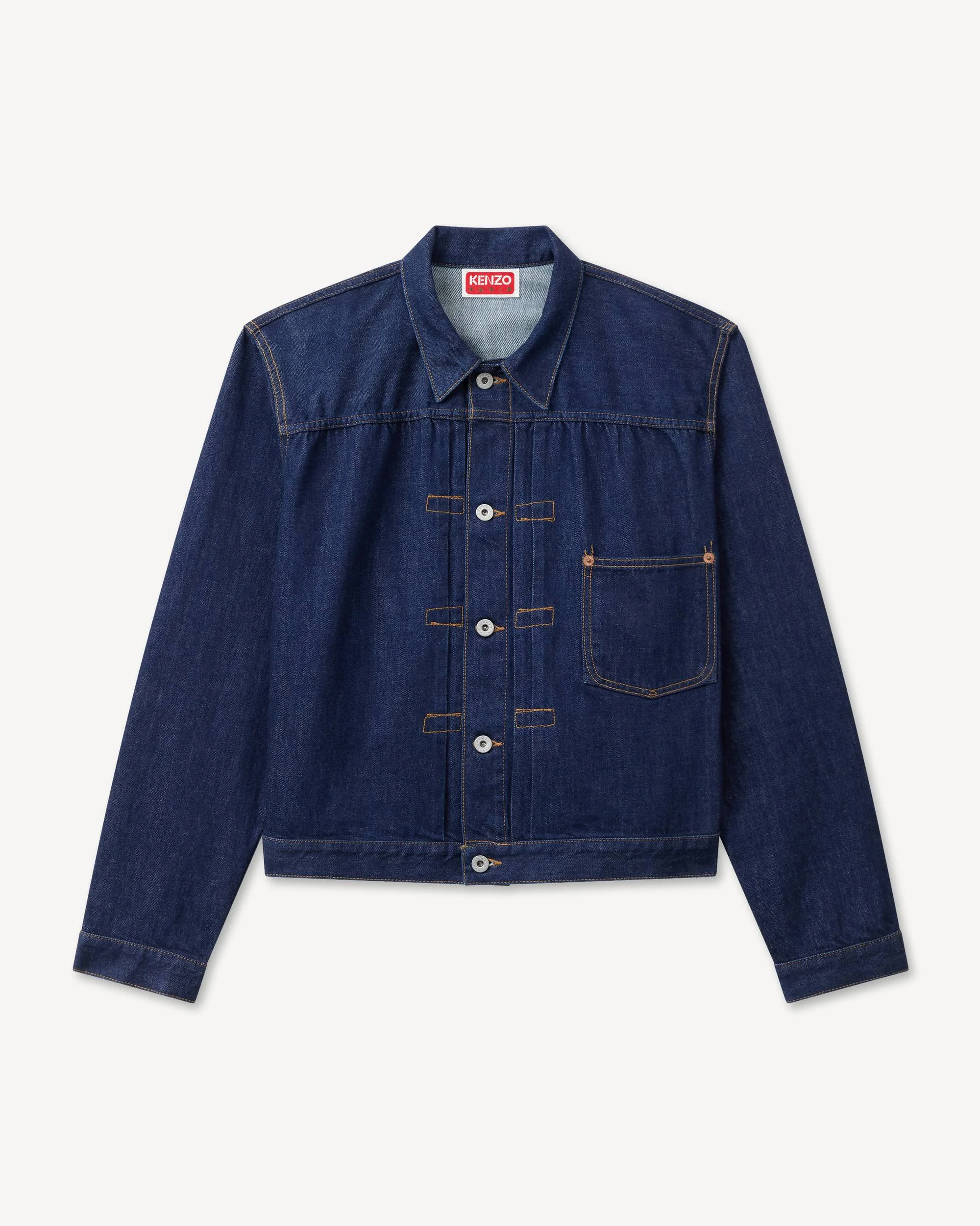 'KENZO Jumping Tiger' embroidered pleated trucker jacket in japanese denim - 1