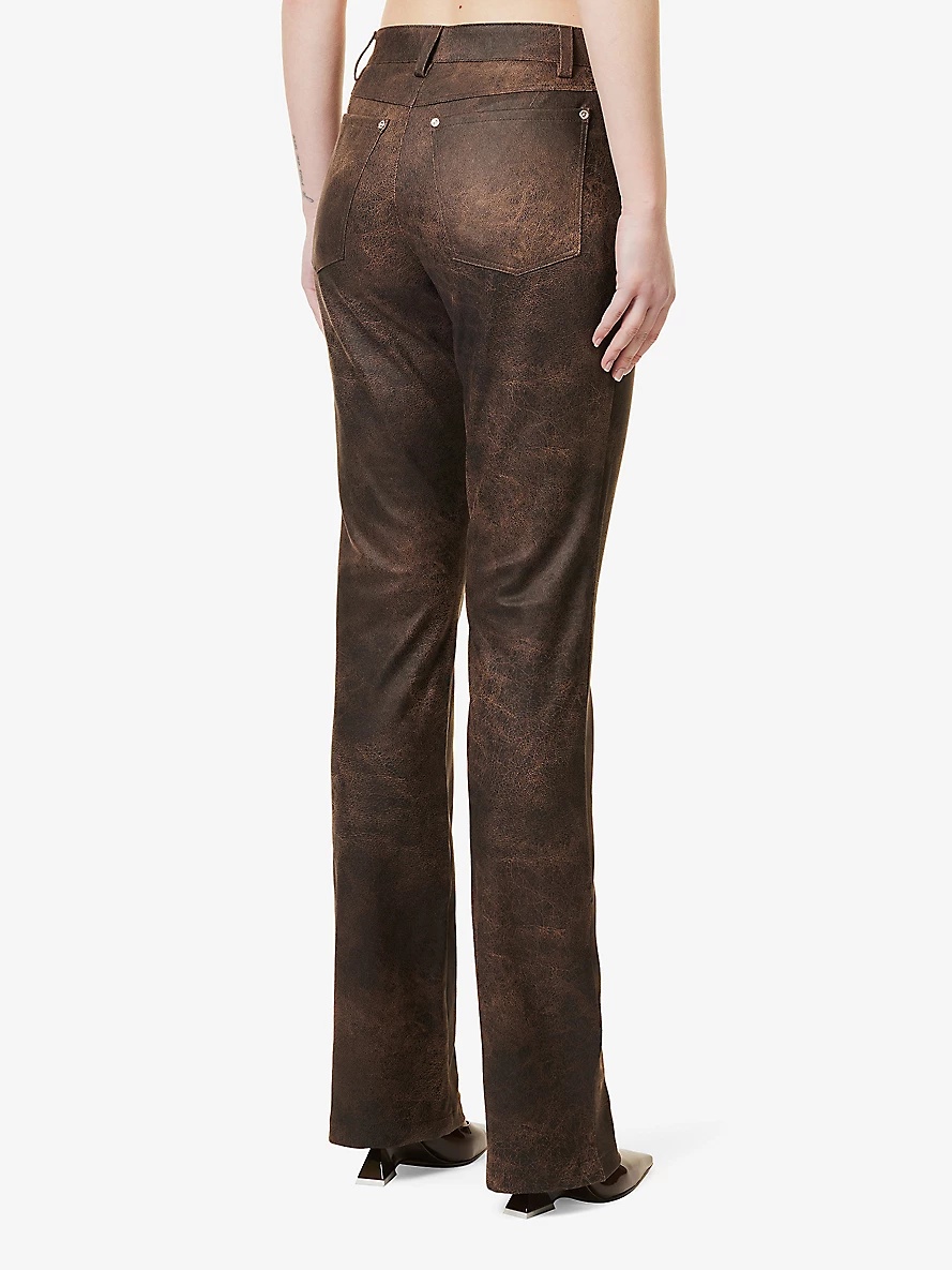 Straight-leg mid-rise faux-leather trousers - 4