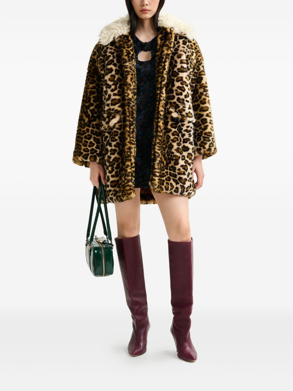 leopard-print contrast-collar coat - 2