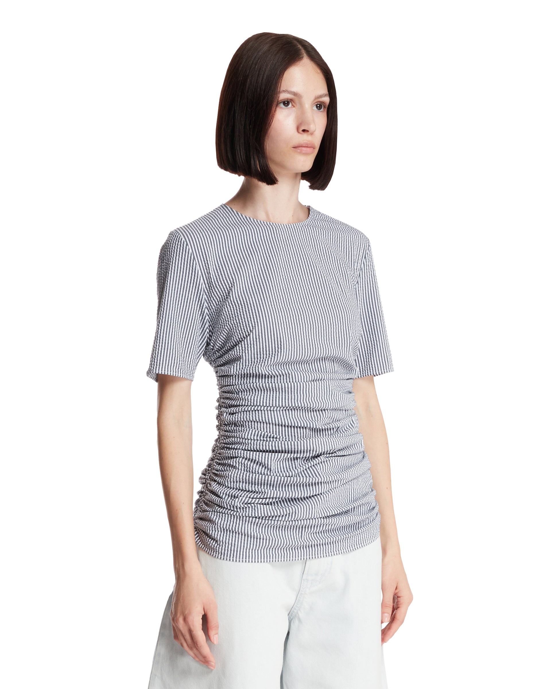 Blue Striped Pleated T-shirt - 4