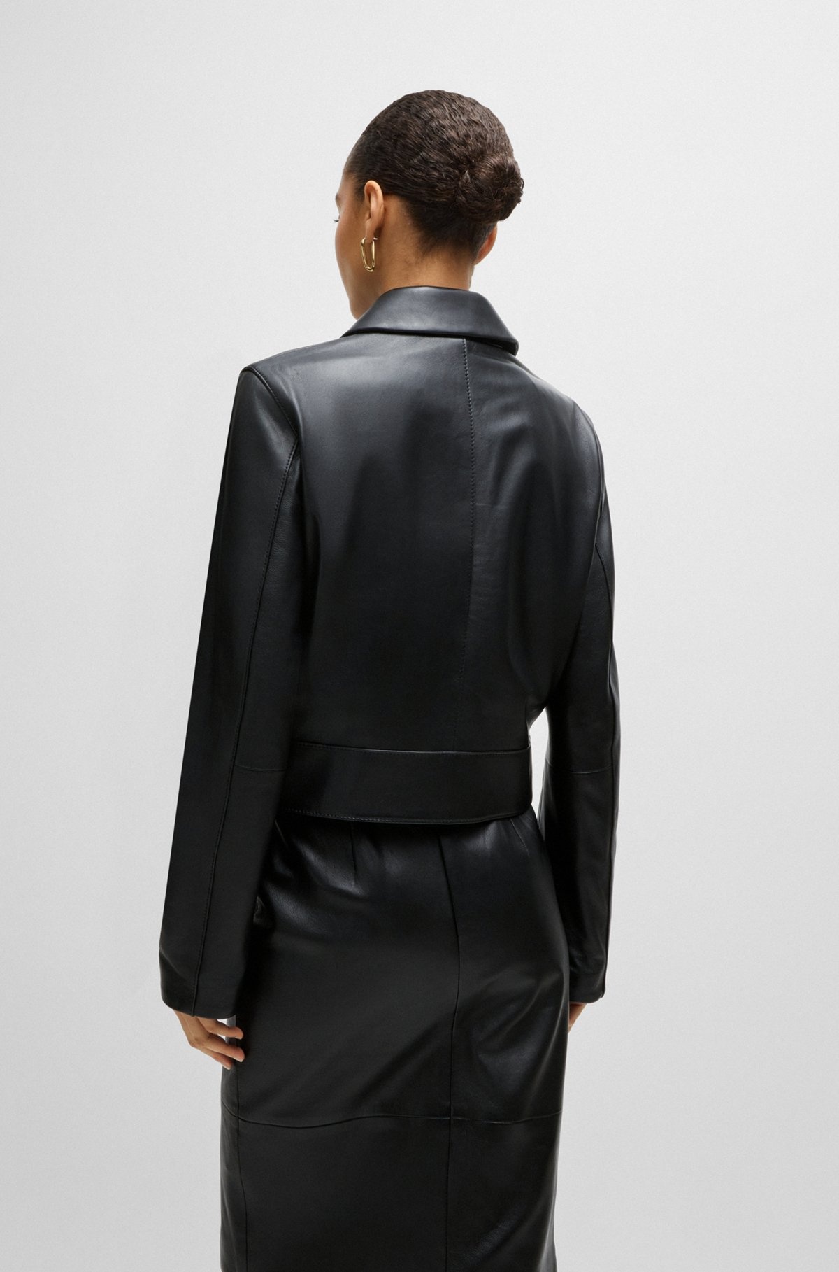 LEATHER JACKET WITH CONTRAST CUFFS AND BUTTONED CLOSURE - 4