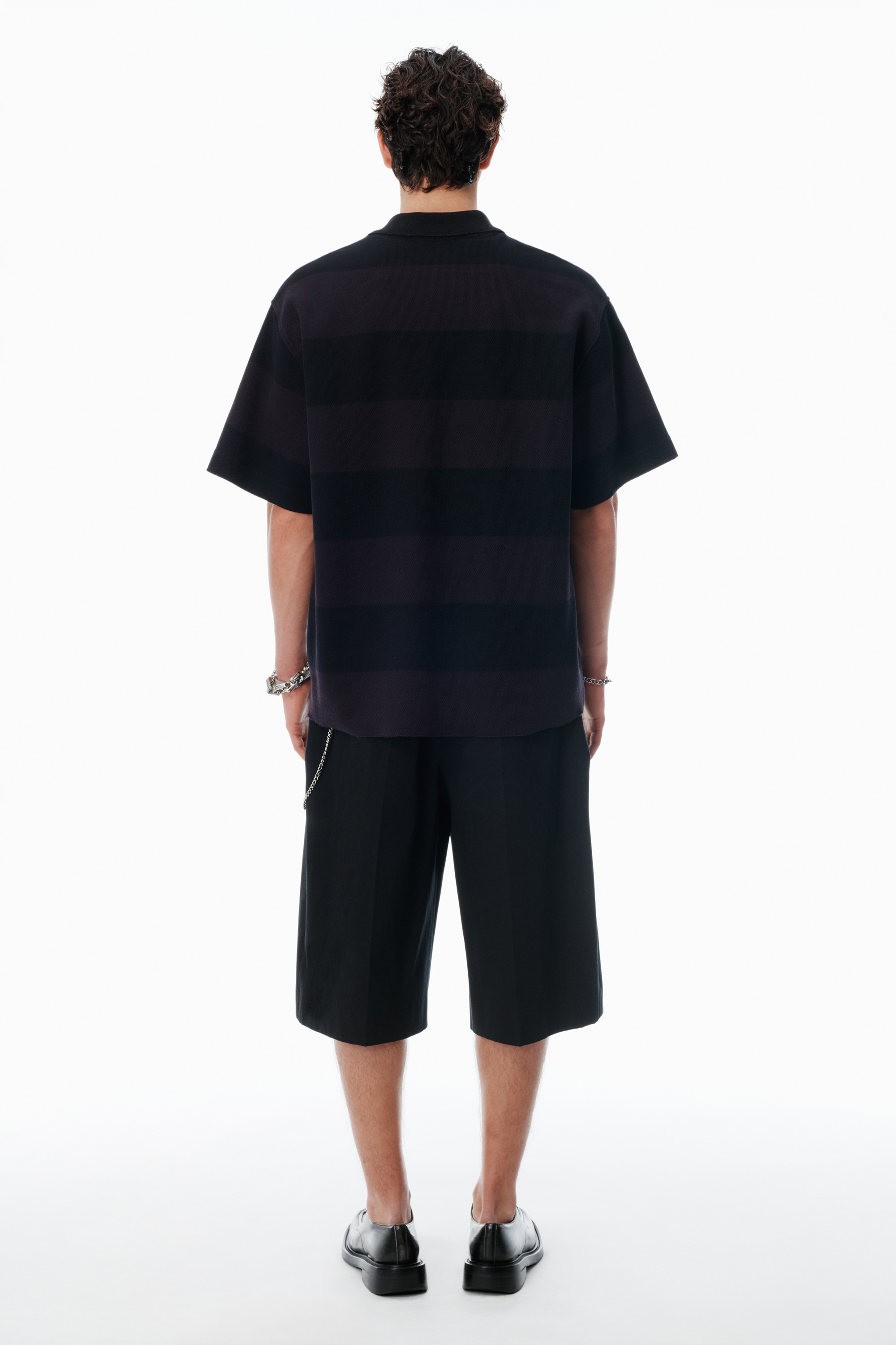 Black Striped Cotton Pique Polo - 4