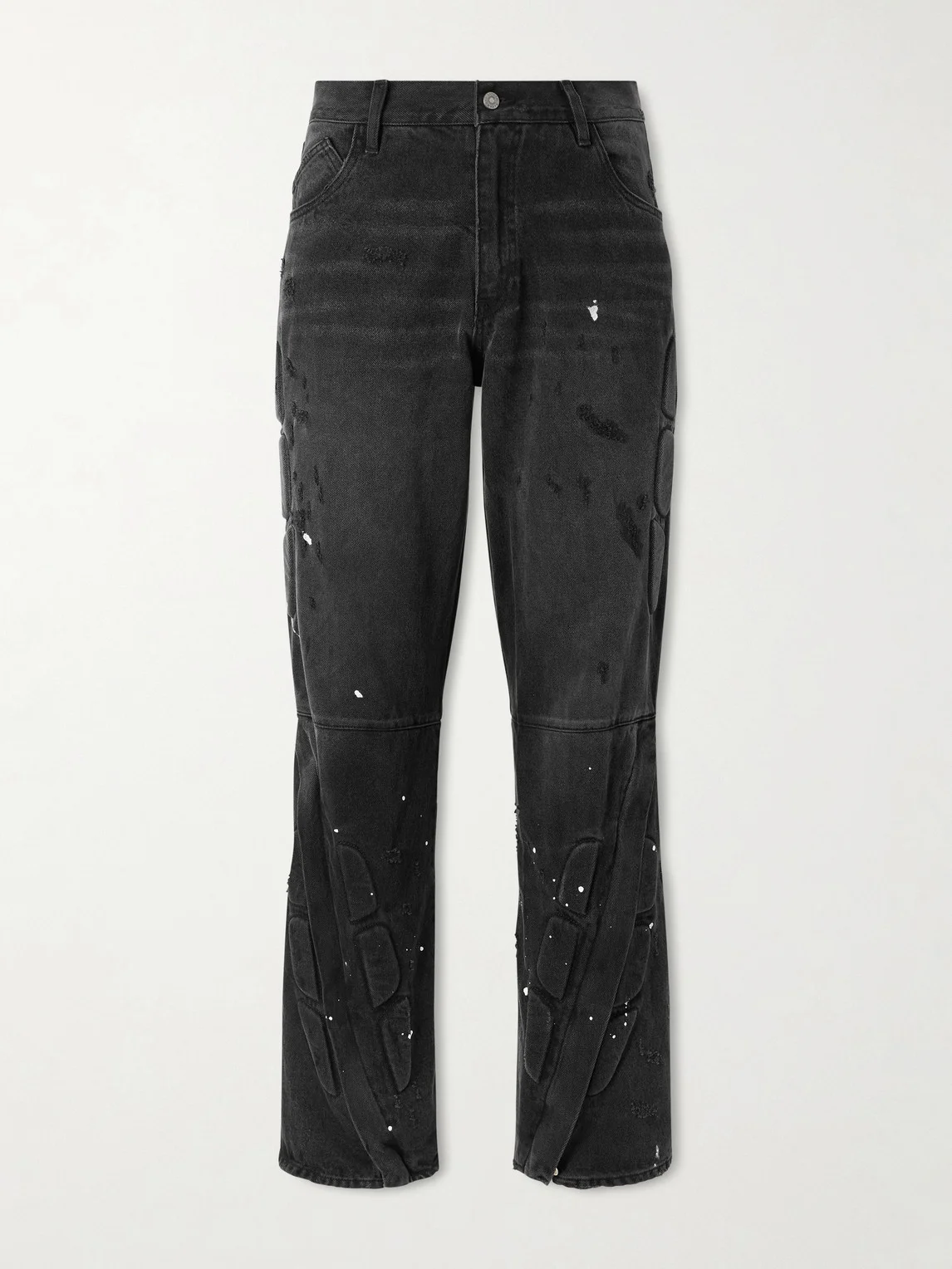 Enduro Straight-Leg Padded Paint-Splattered Jeans - 1