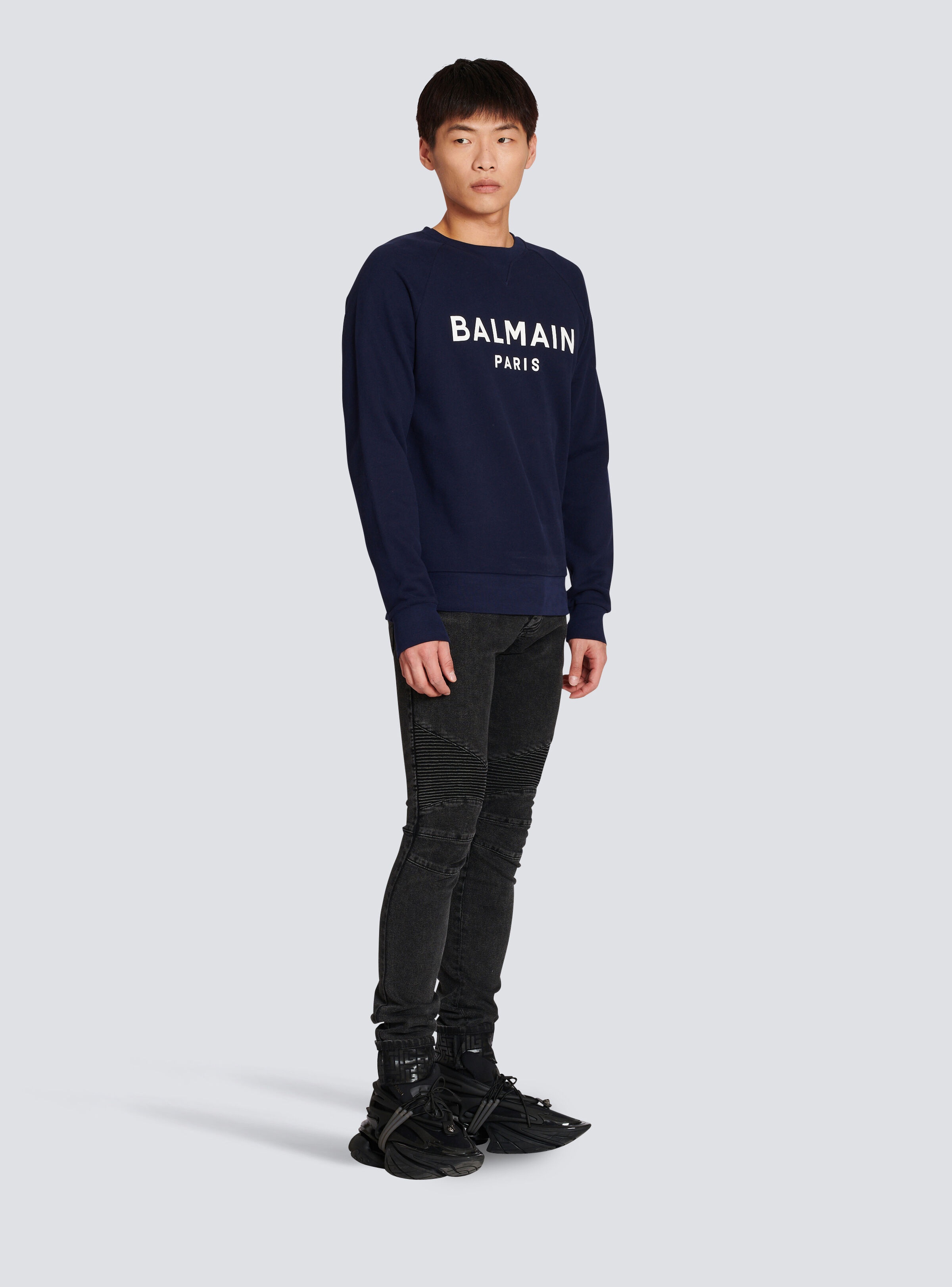 Cotton sweatshirt with flocked Balmain Paris logo - 5