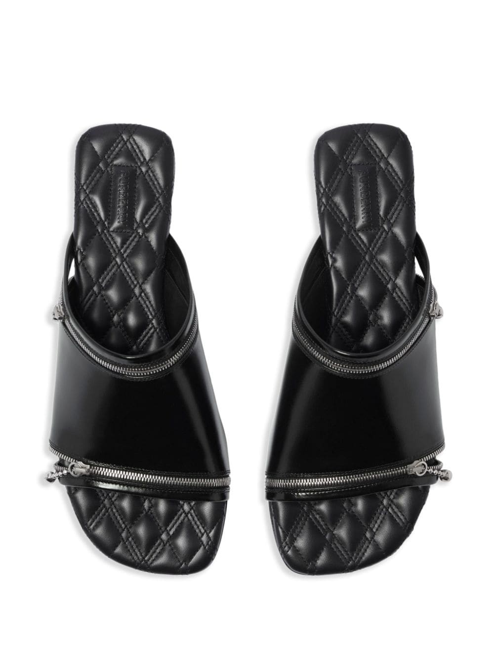 decorative-zip flat leather sandals - 4