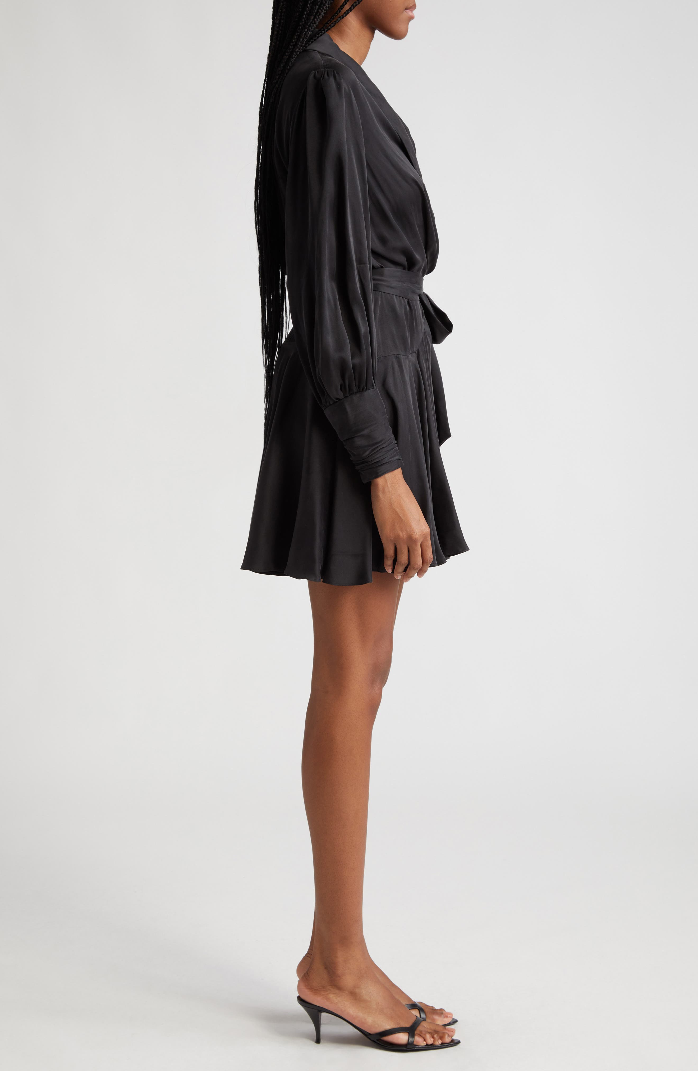 Long Sleeve Silk Wrap Minidress - 3