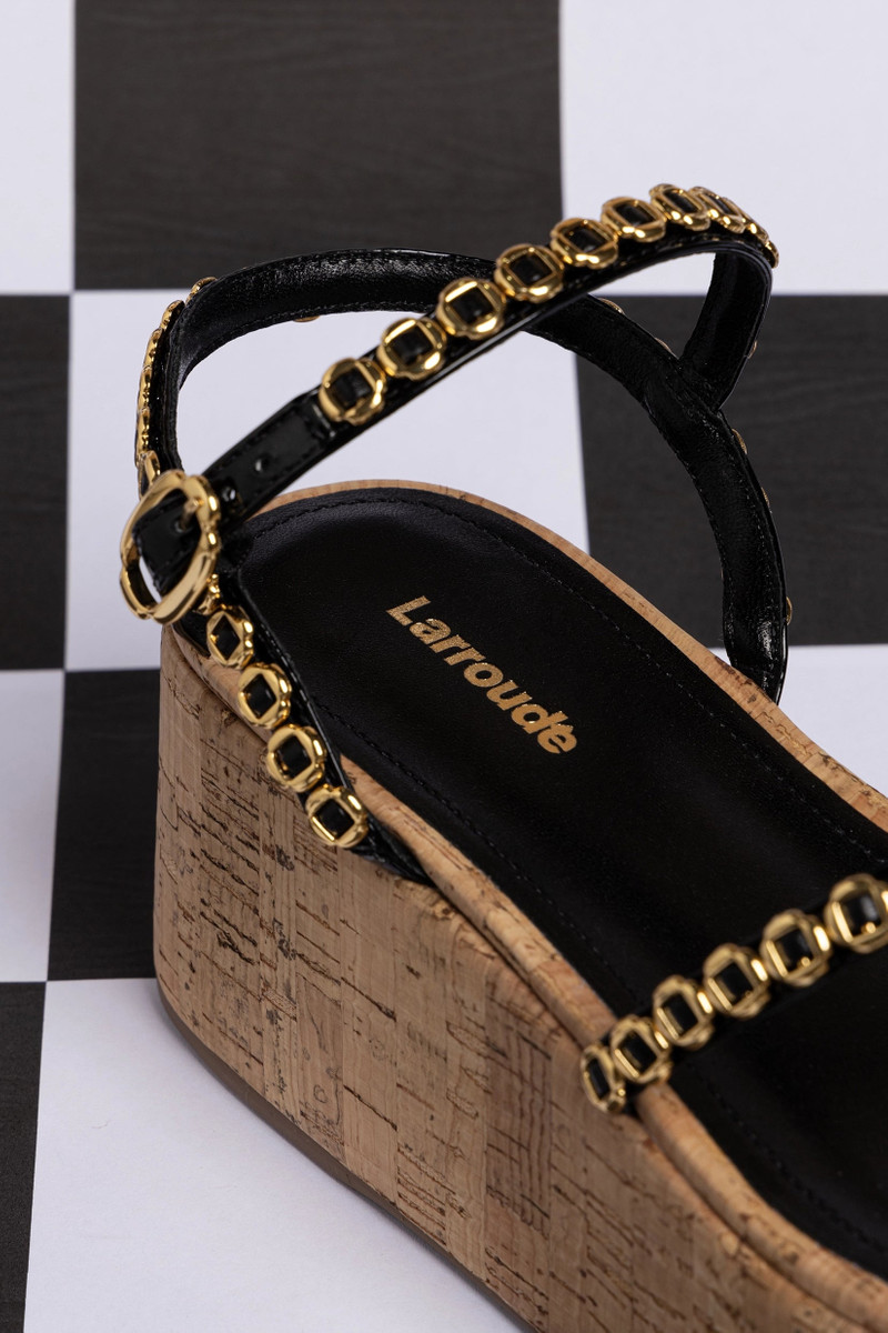 Gio Milanina Flatform In Black Patent Leather and Natural Cork 6