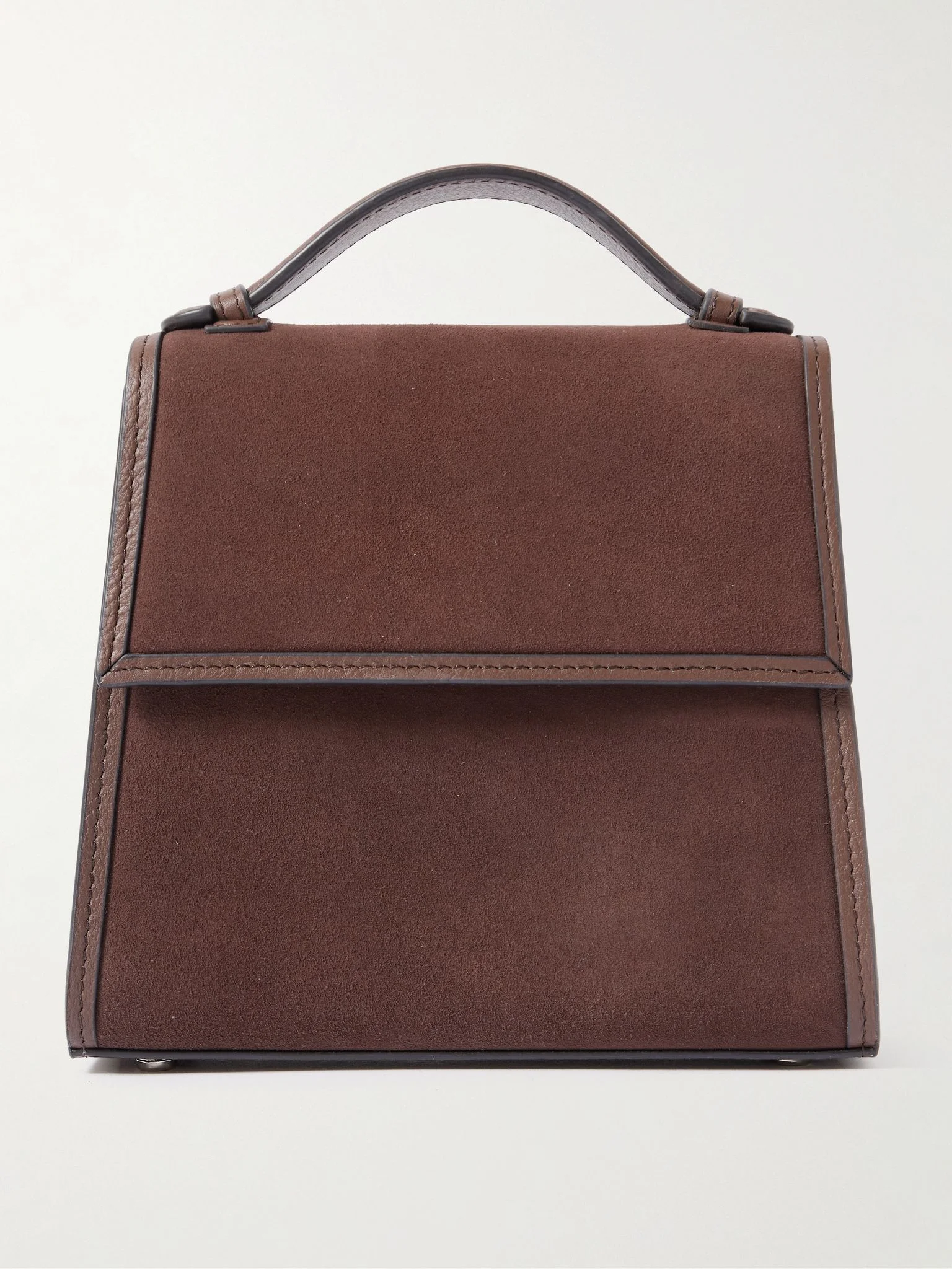 Small leather-trimed suede tote Dark brown - 1