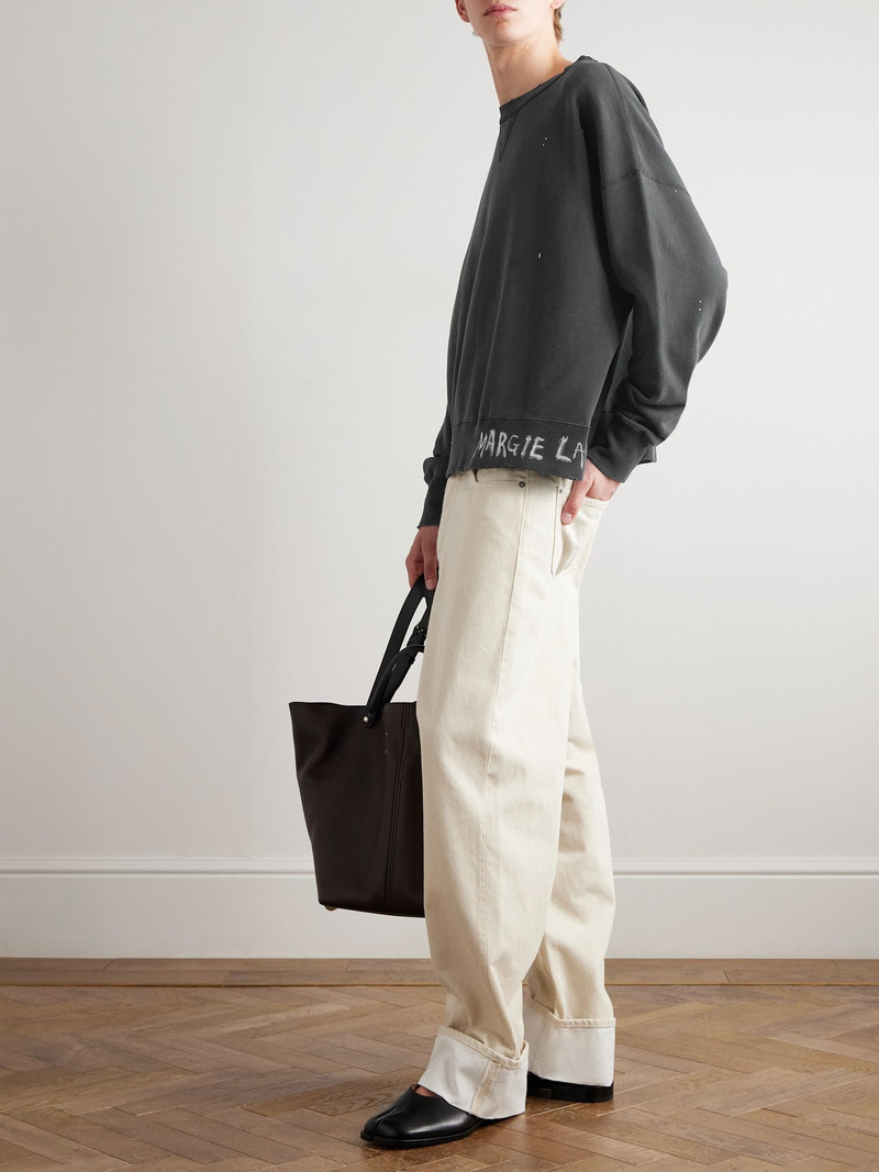 Maison Margiela Cropped Paint-Splattered Cotton-Jersey Sweatshirt Black outlook