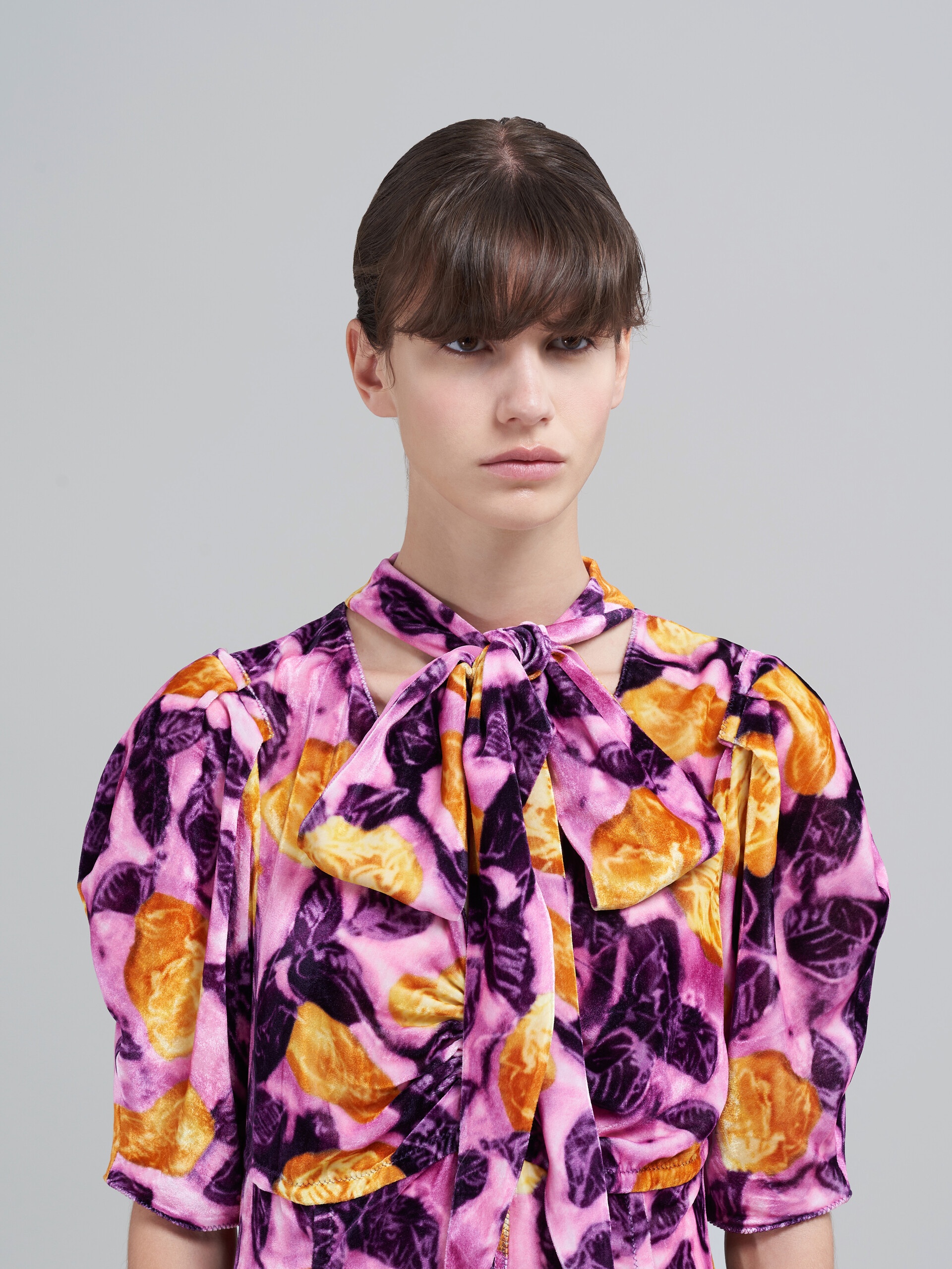 MORNING BLOSSOM PRINT FLUID VELVET DRESS - 4