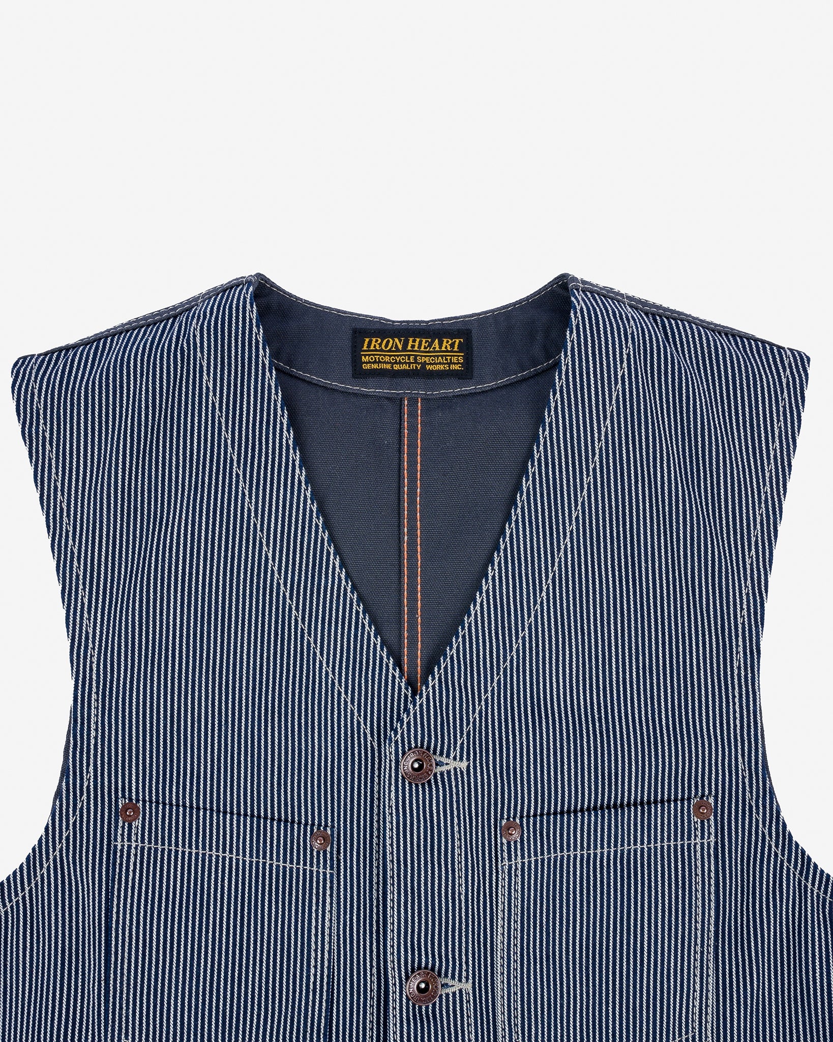IHV-47-IND 10.5oz Narrow Stripe Hickory Work Vest - Indigo - 6