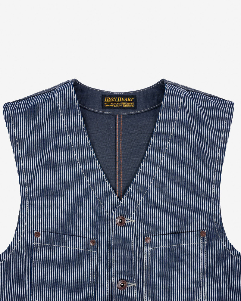 10.5OZ NARROW STRIPE HICKORY WORK VEST - INDIGO 6