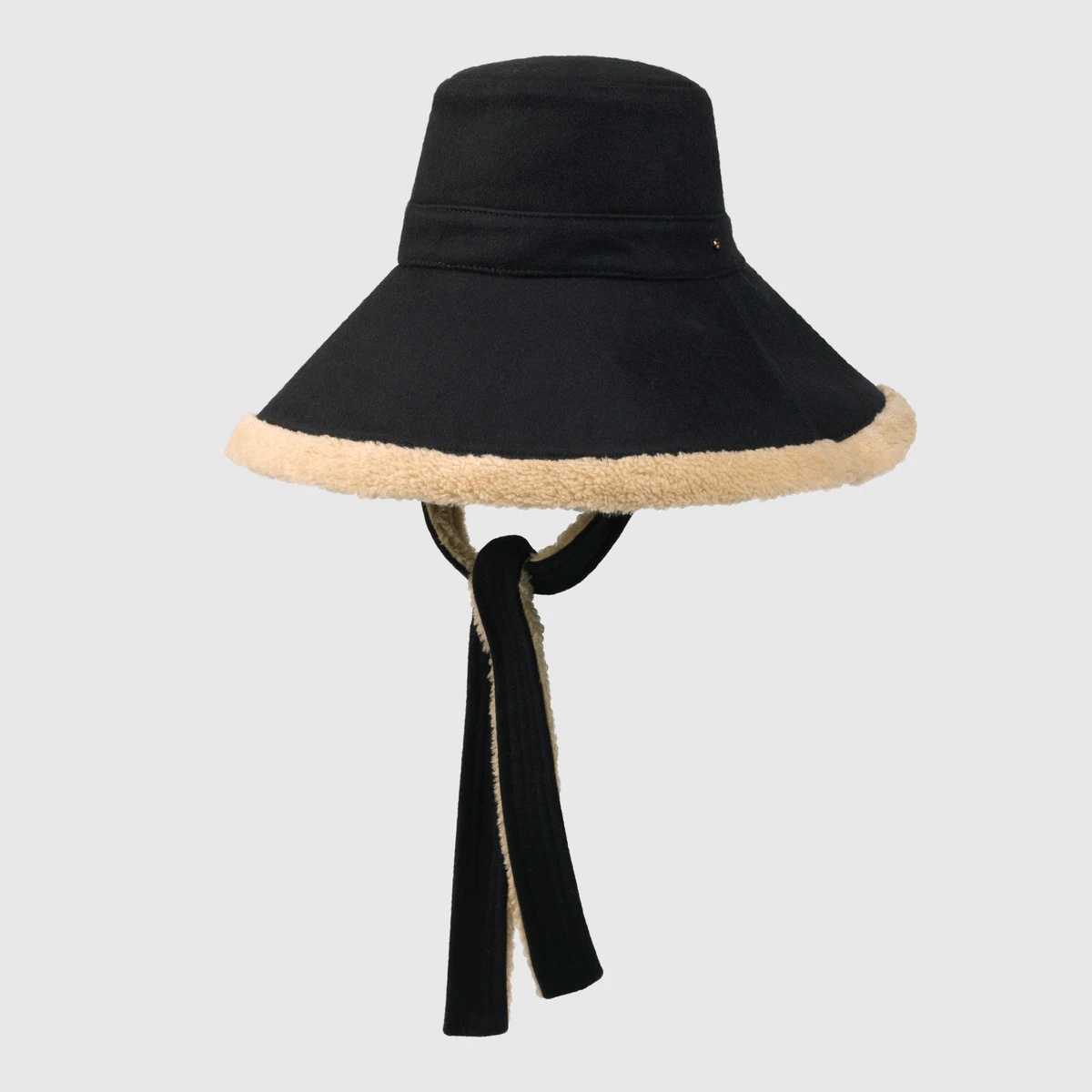 Wool and eco fur wide brim hat - 1