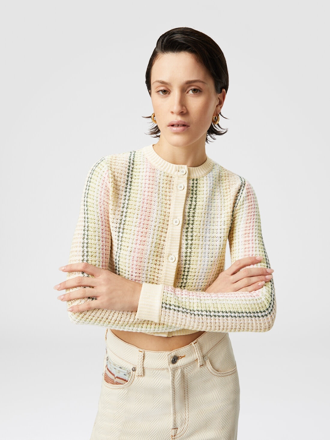 Crewneck cardigan in cotton blend Caperdoni motif - 4
