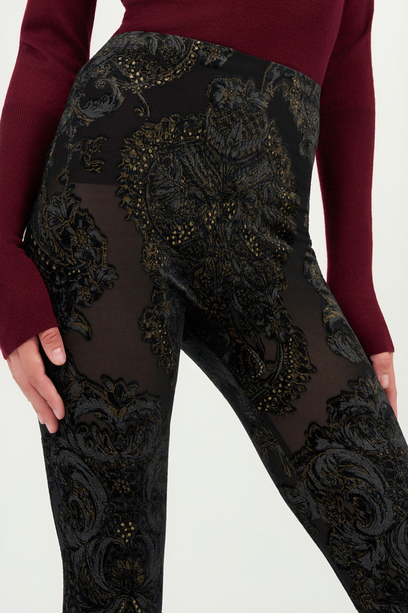 Devoré chenille leggings with ornamental print 7