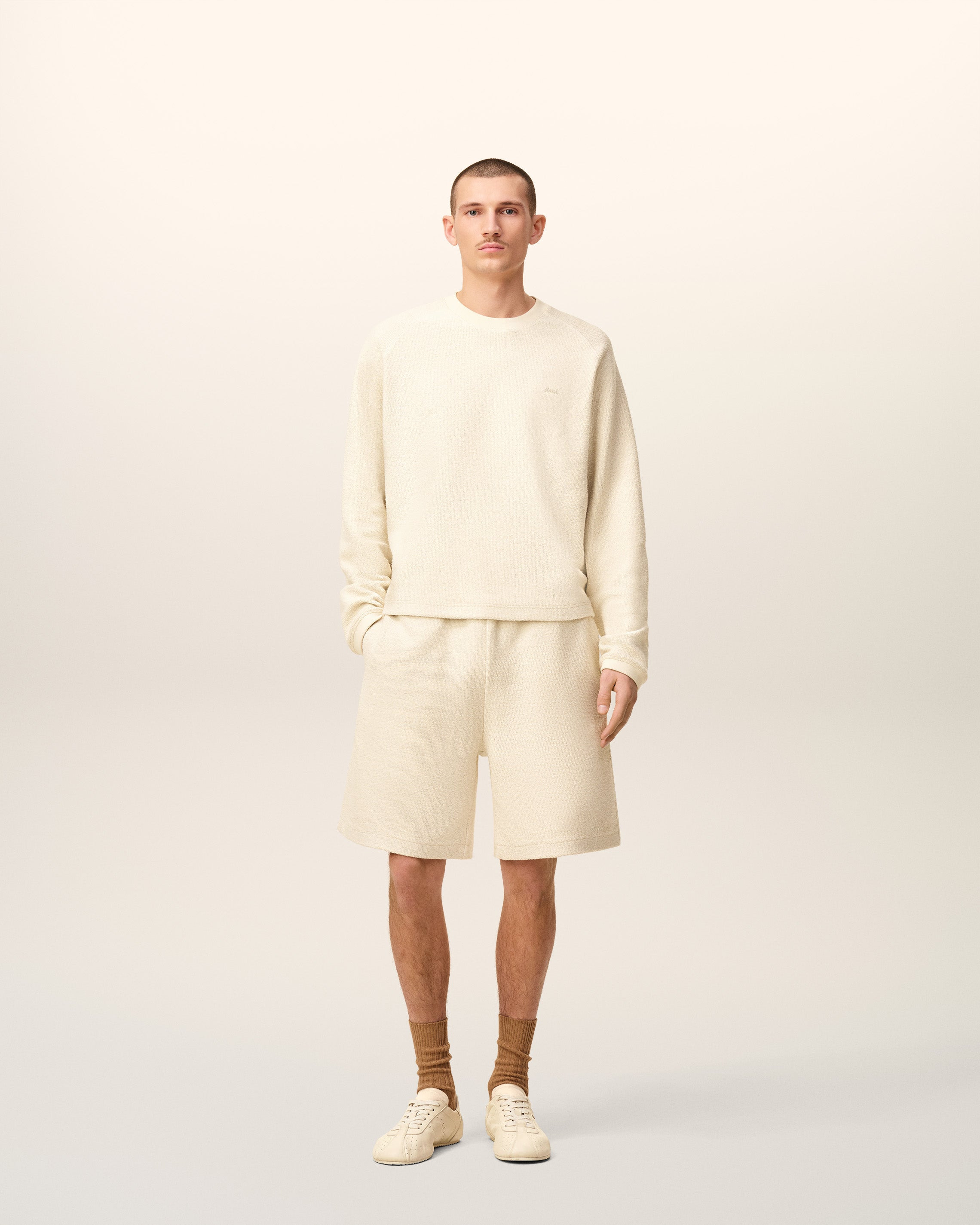 WHITE LEATHER RAGLAN SLEEVED CREWNECK SWEATSHIRT - 2