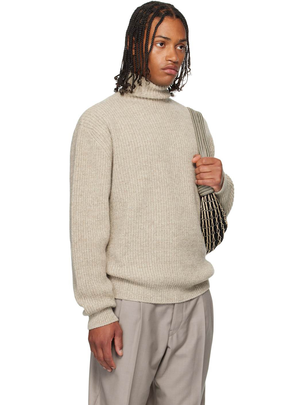 Beige High Neck Sweater - 2