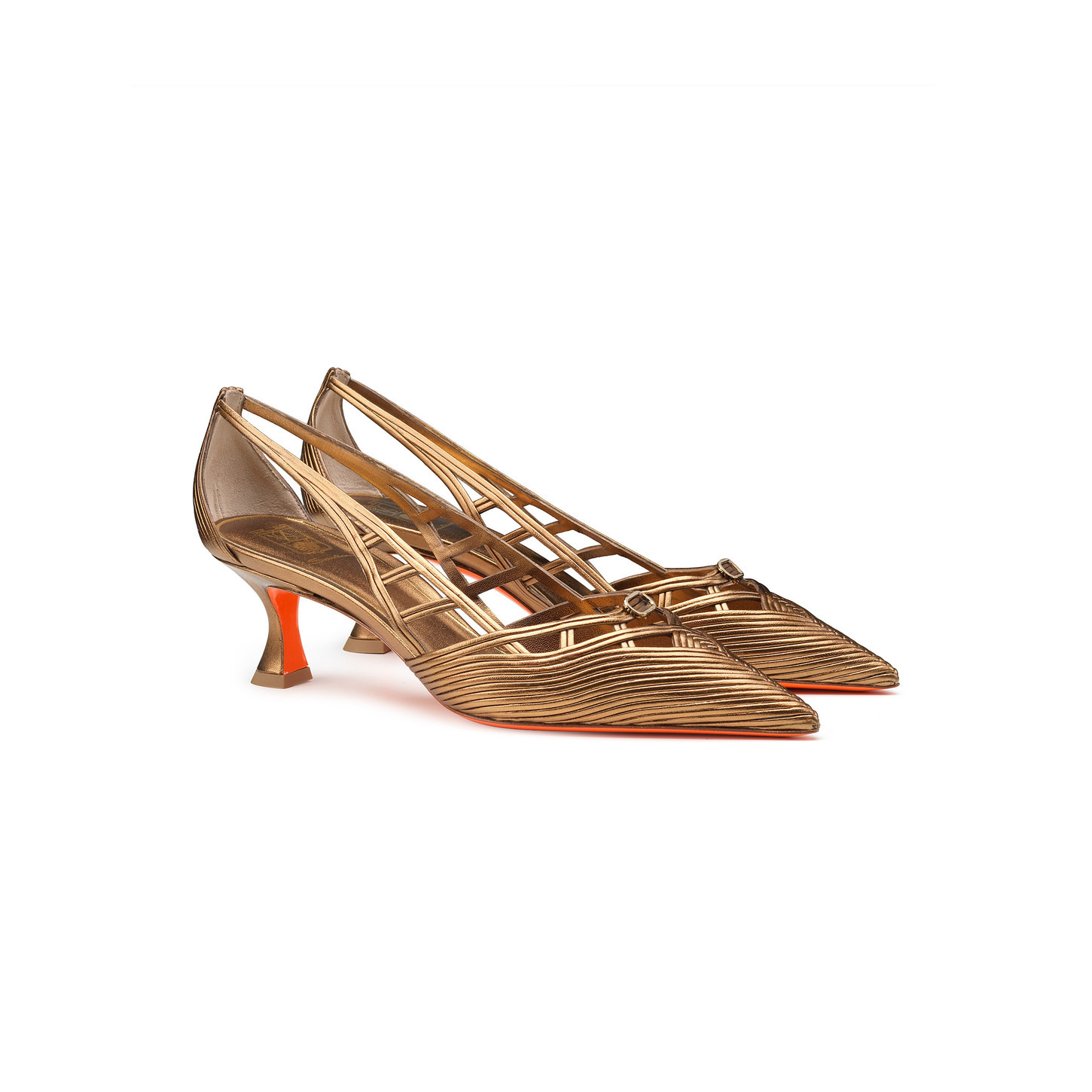 Women's bronze leather mid-heel Meraviglia Collection pump - 3