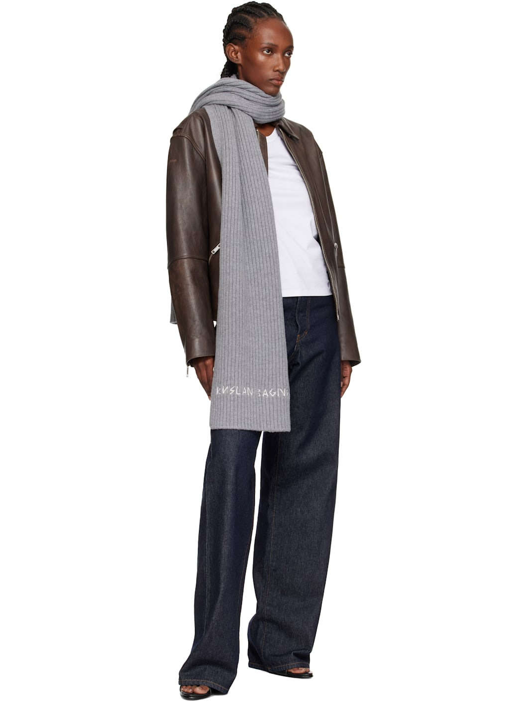 Gray Monogram-Embroidered Wool Scarf - 2