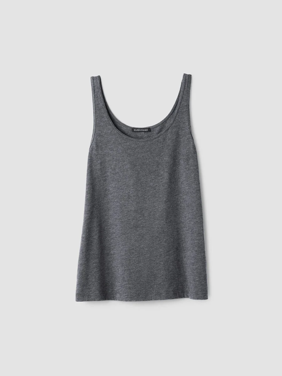 Mélange Sheer Cotton Blend Knit Scoop Neck Tank - 1