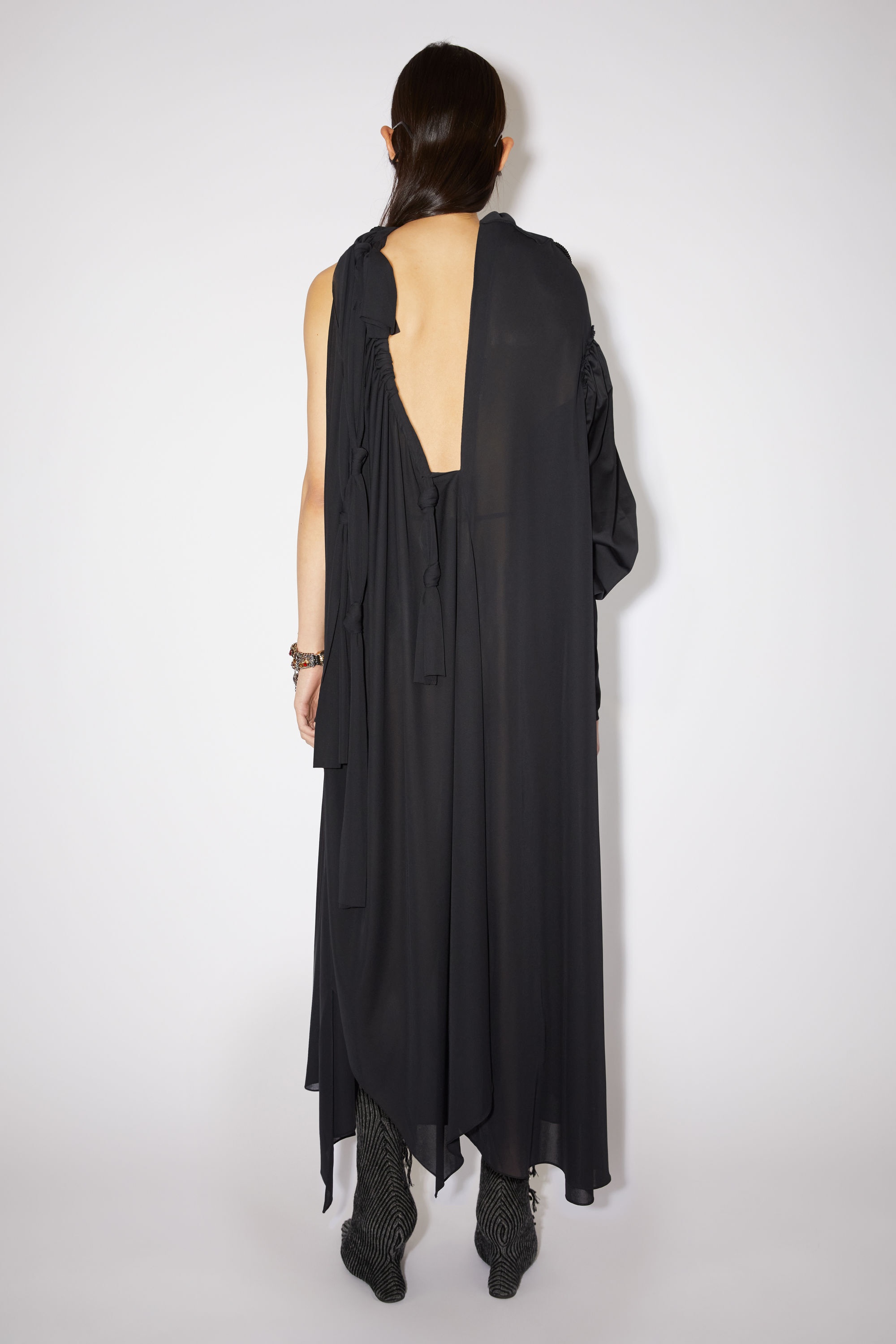 Asymmetric knotted scarf dress - Black - 3