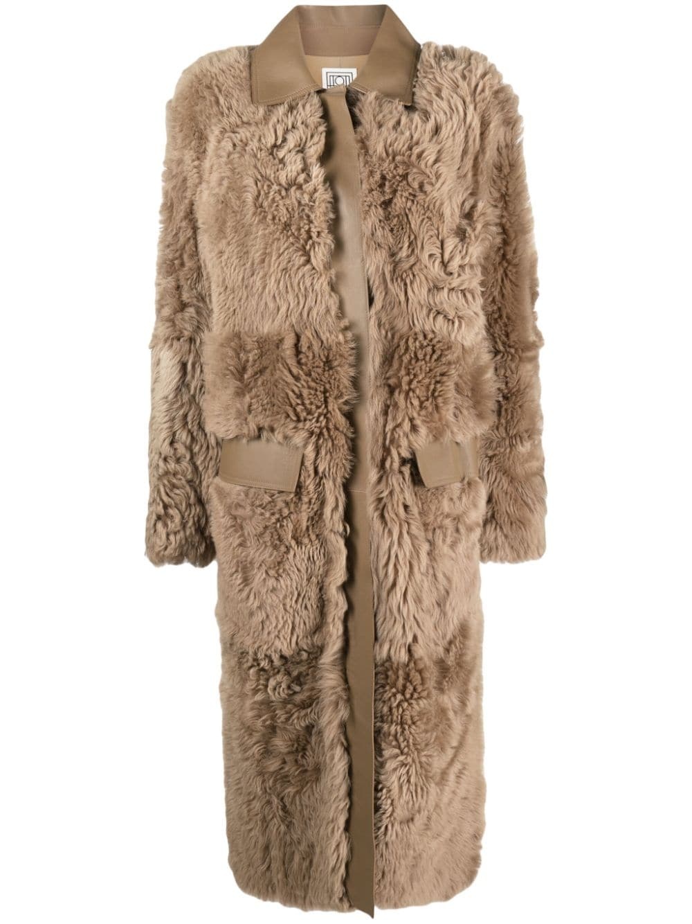 shearling single-breasted maxi coat - 1