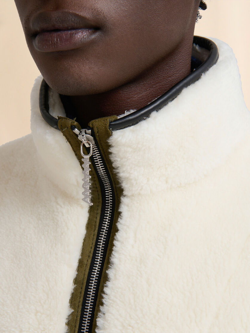 CREAM SHEARLING JACKET WITH LEATHER PIPING - 5