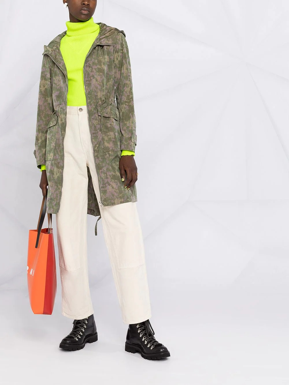 camouflage print drawstring waist coat - 2