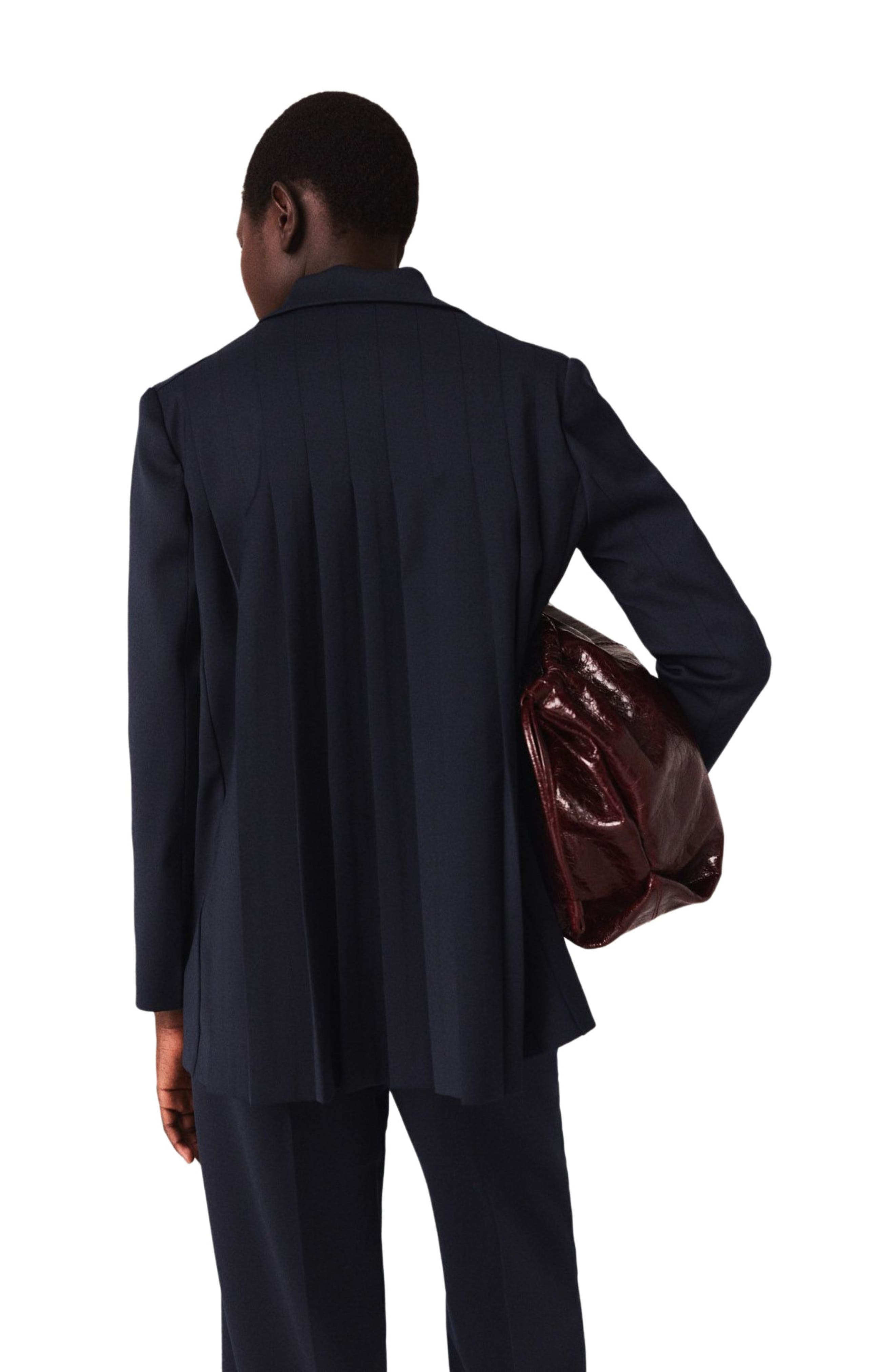 maje Suit jacket with pleated back in Navy at Nordstrom - 3