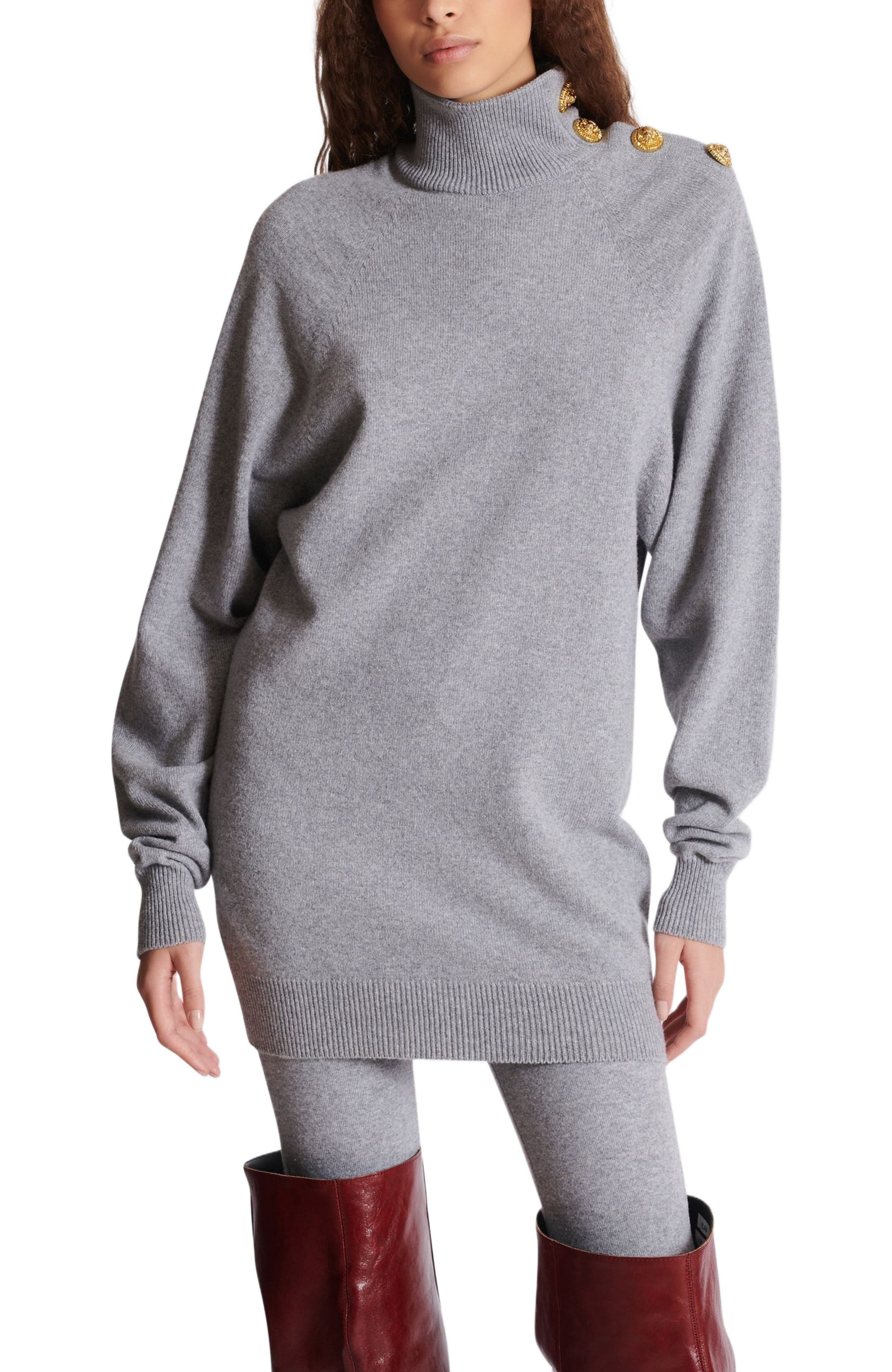 Balmain Short Cashmere Jumper Dress in Grey at Nordstrom - 4