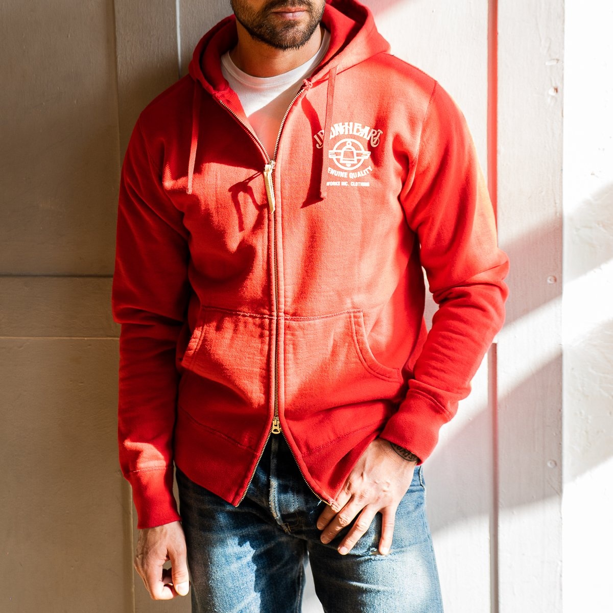 IHSW-65-RED Printed 14oz Ultra Heavyweight Loopwheel Cotton Zippered Hoodie - Red - 14