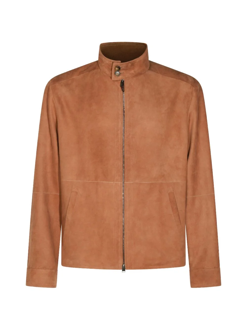 zip-up stand-collar leather jacket - 1
