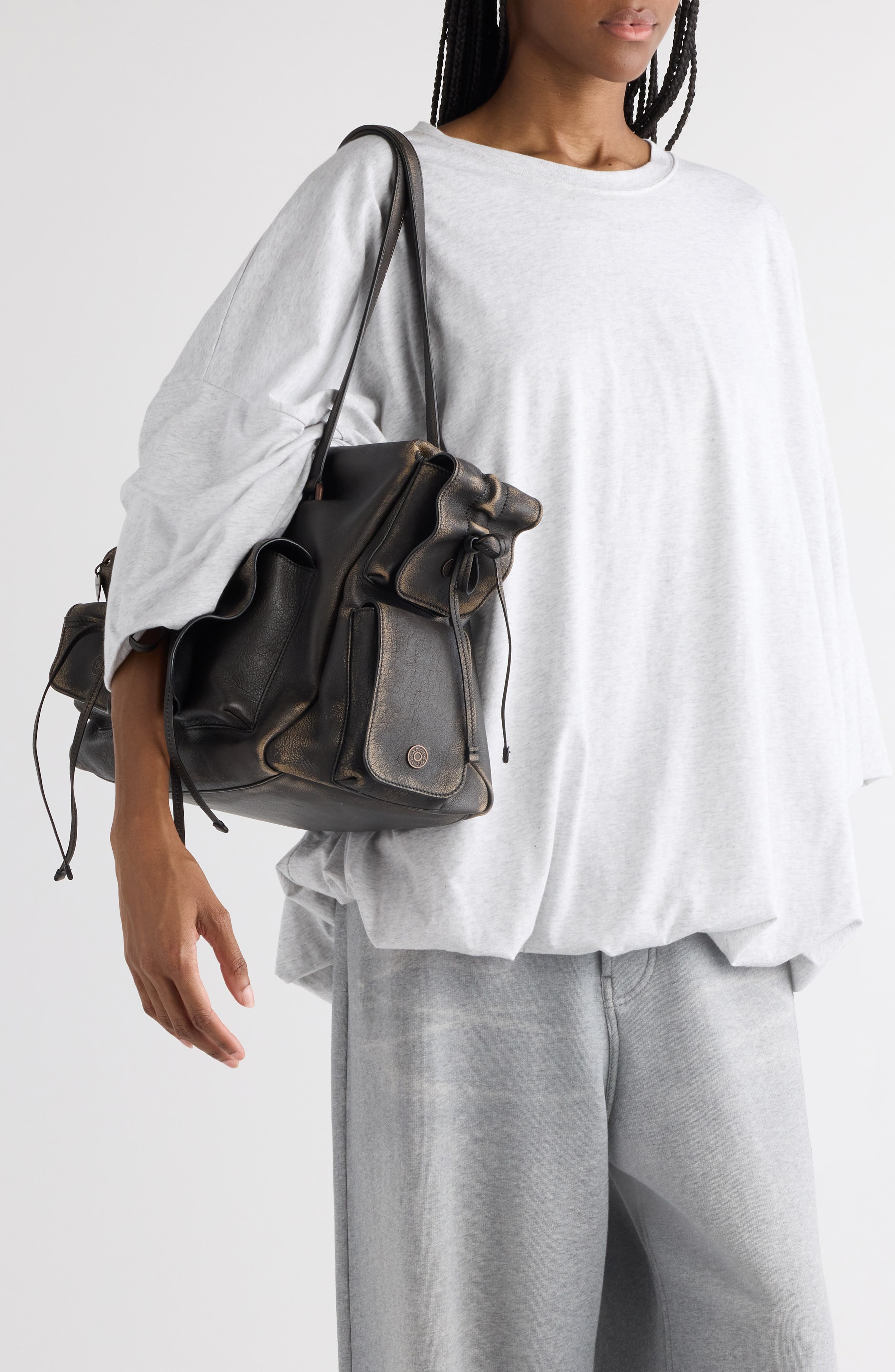 Acne Studios Multipocket Washed Leather Tote in Dark Brown/Beige at Nordstrom - 6