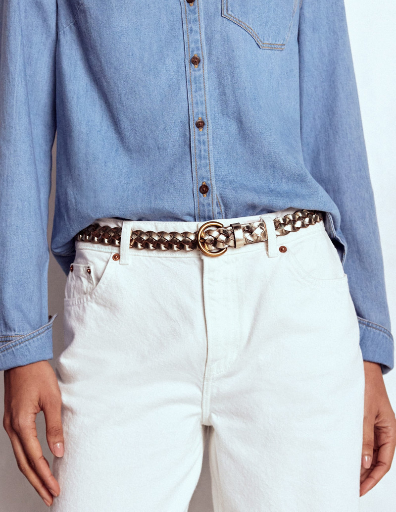 BODEN Skinny Plaited Belt-Gold outlook