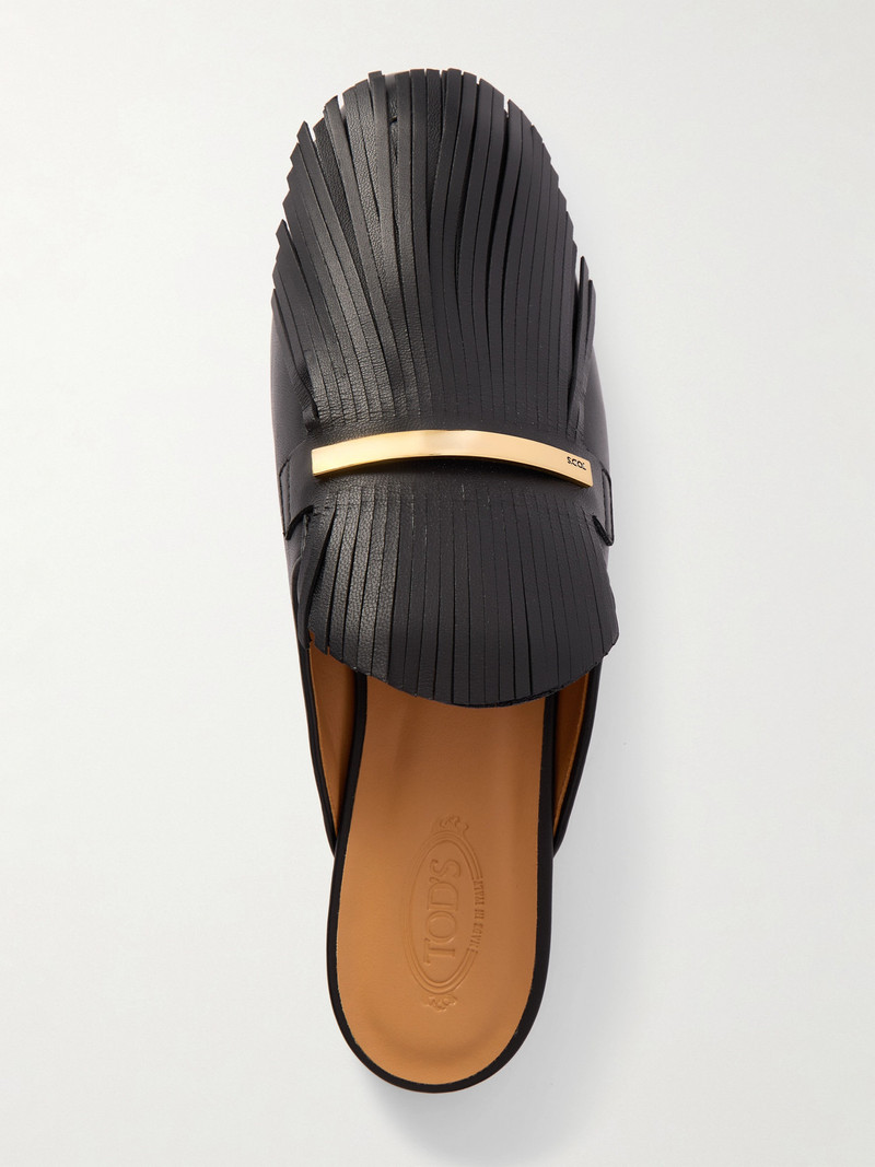Embellished Fringed Leather Slippers 5