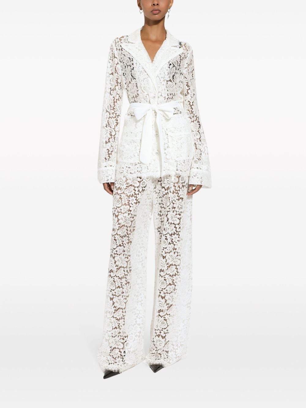 floral-lace long-length palazzo pants - 3