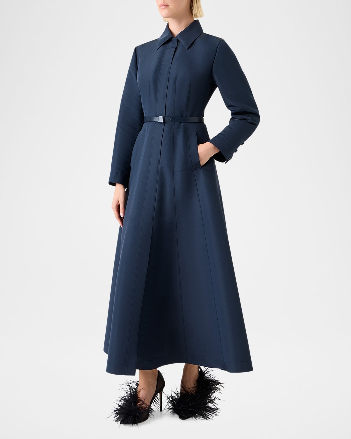 Ottoman Silk Belted A-Line Midi Shirtdress - 4