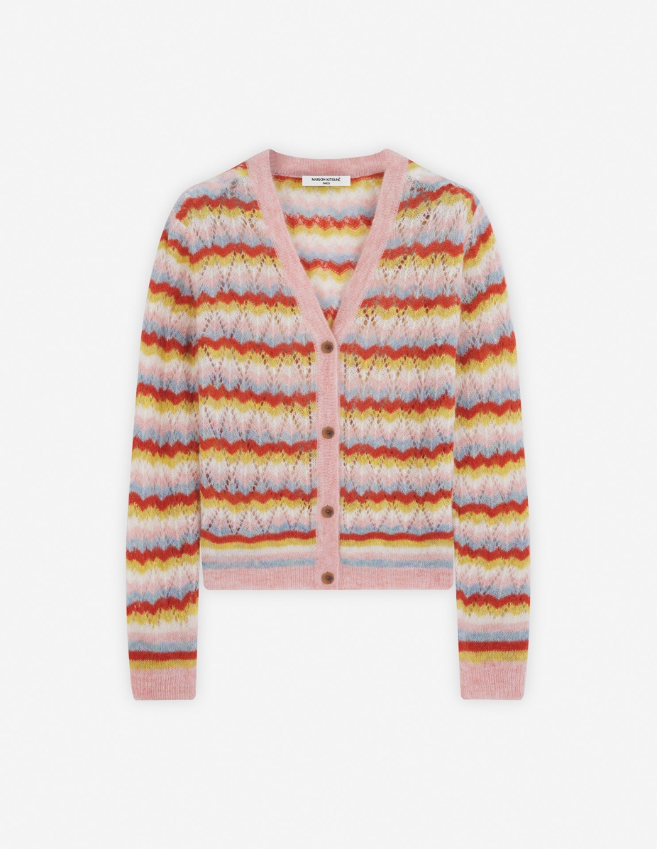 STRIPED ALPACA LACE CARDIGAN - 1