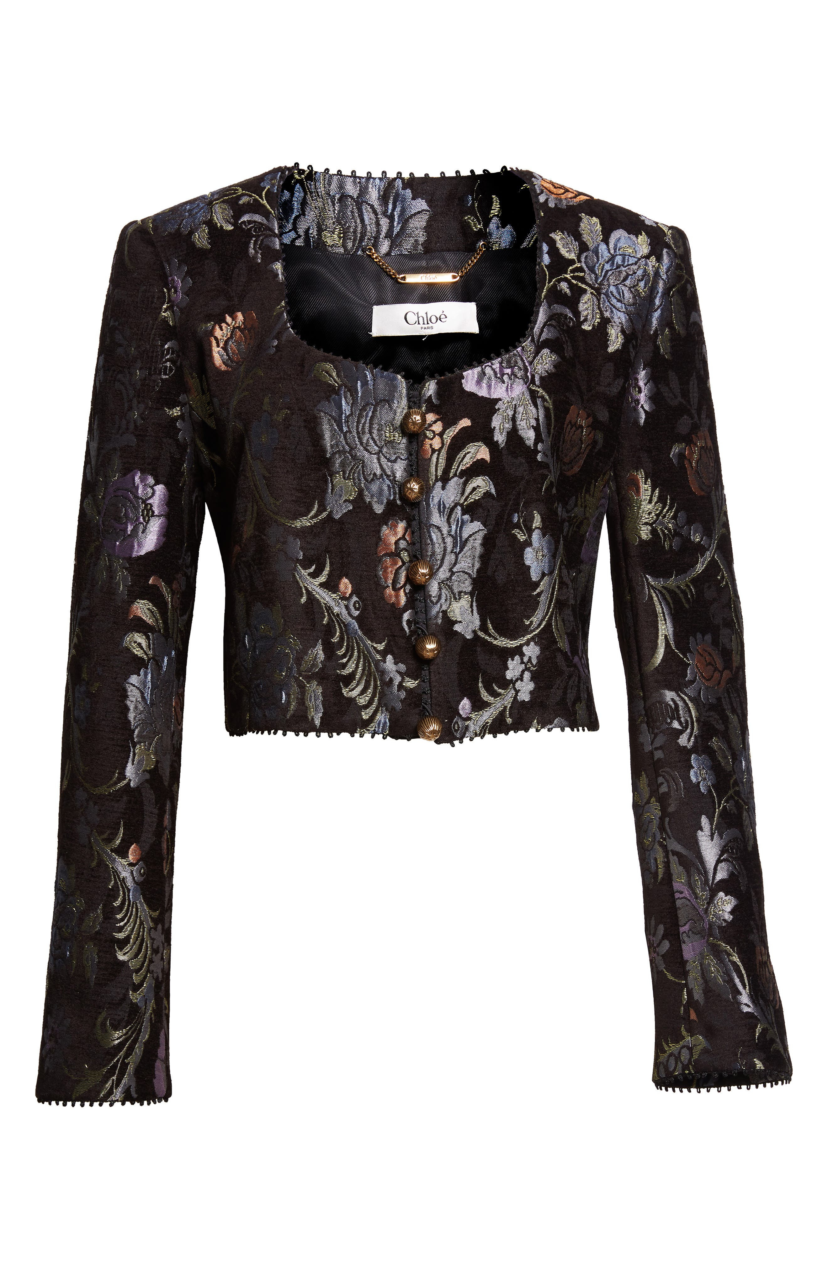 Chloé Floral Tapestry Jacquard Crop Jacket in Multicolor Black at Nordstrom - 7